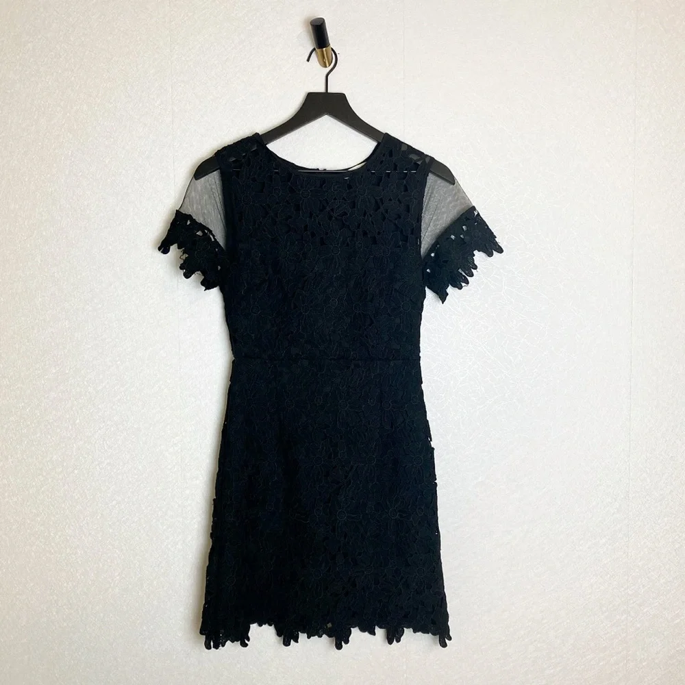 Romeo & Juliet Couture Black Lace Mesh Dress Floral Lace Sheath A-Line Grunge